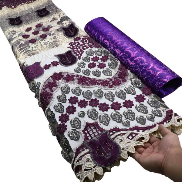 Supoo Flocking Velvet Lace Mesh Fabric African Lace Fabric for Nigerian Wedding