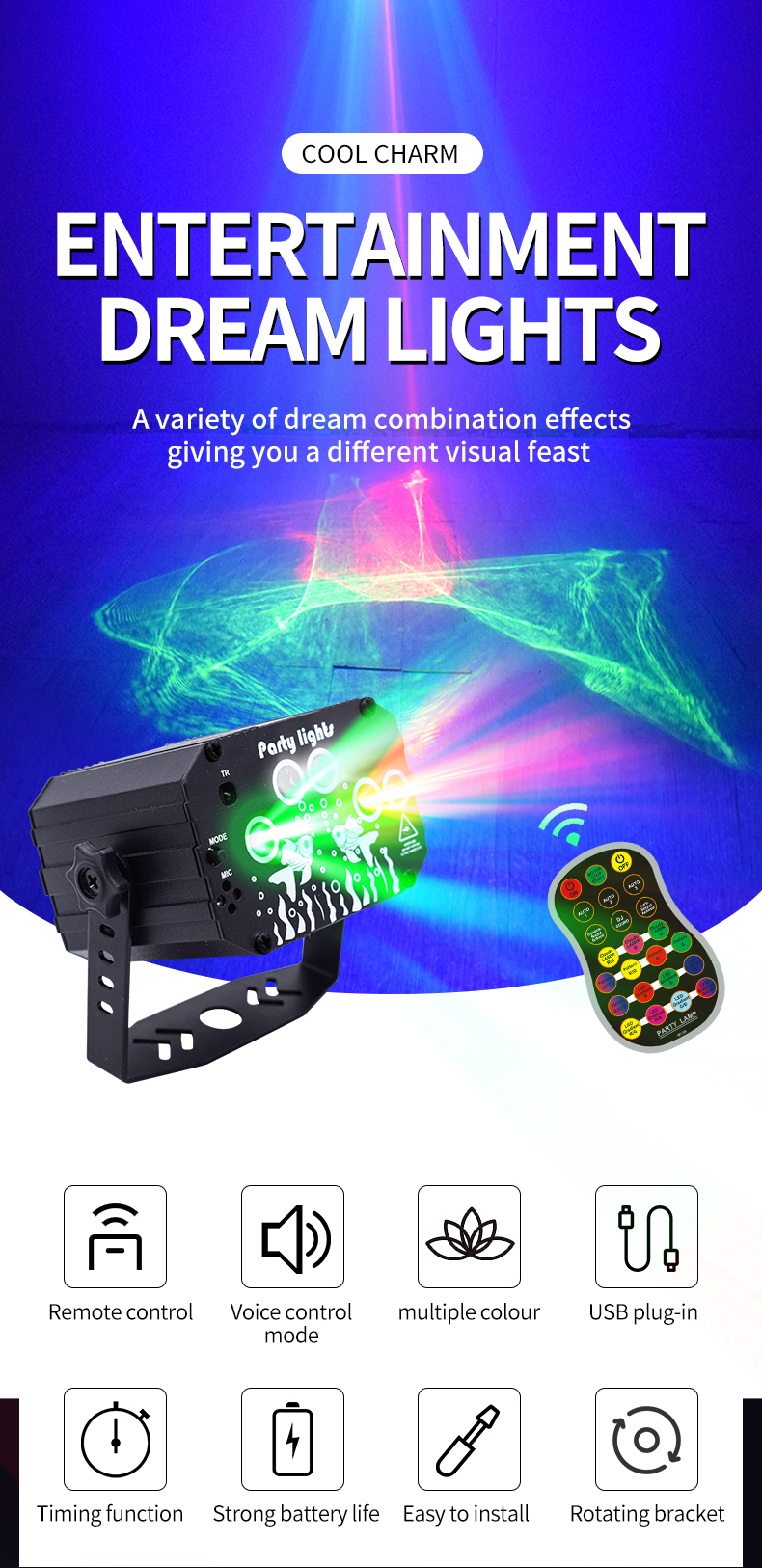 New Upgrade Nebula Effect Strobe Laser Light Portable Disco DJ Party Northern Lights for Indoor Outdoor Birthday Show Ho