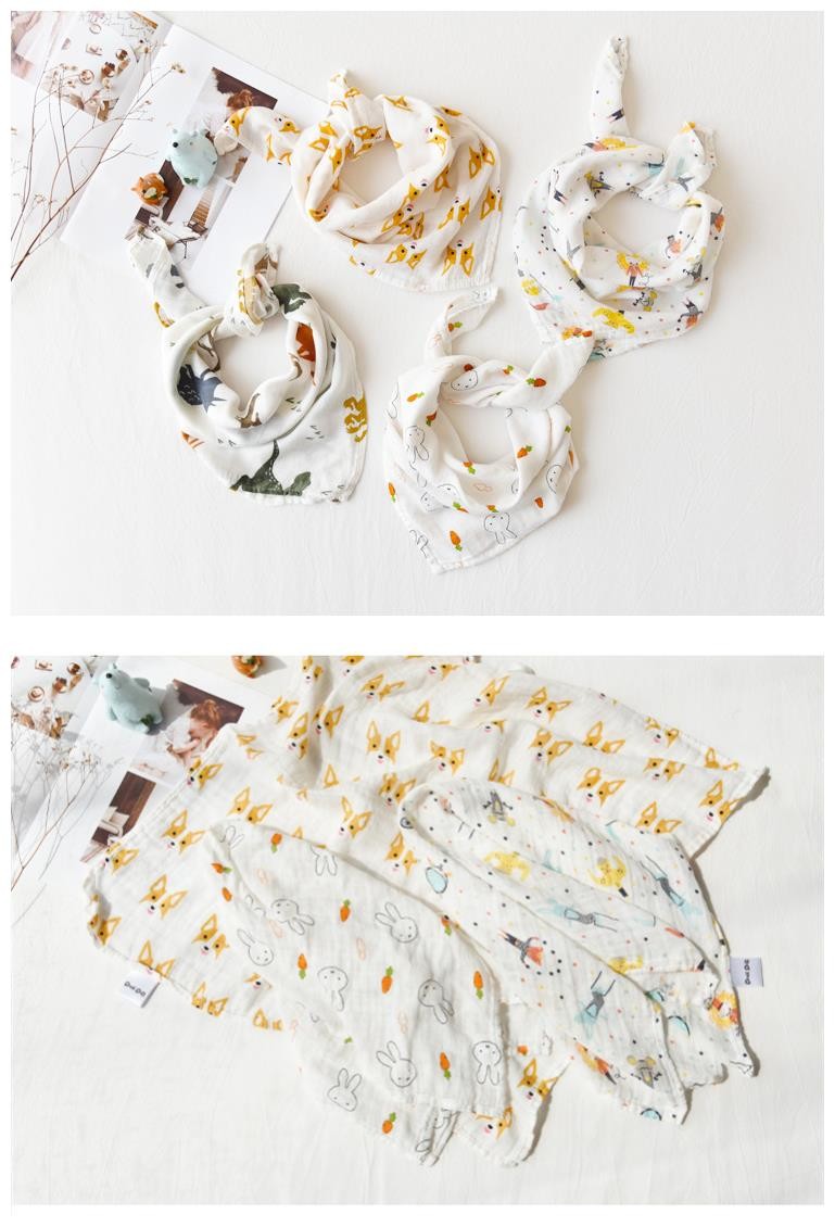 Muslin Baby Drool Towel Mouth Towel 100% Cotton Cartoon Printed 8 Layers Gauze