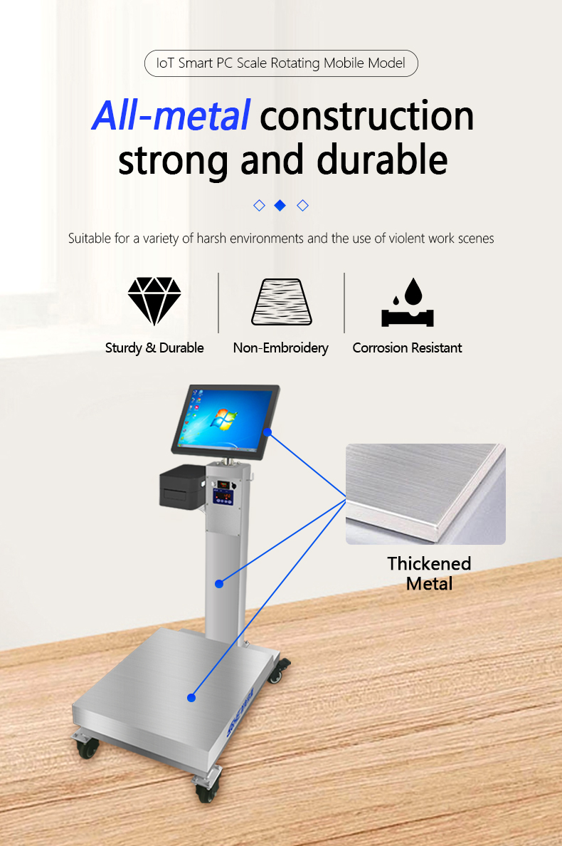 Metals Industrial Weighing Scale with 15-inch Touch Screen Rotating Table and Wheels