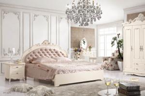 Quality luxury cream French style wooden bed room furniture set wholesale