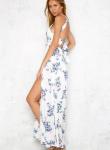 Bohemian Halter Backless Sleeveless Floral Printed Slit Maxi Long Dress for