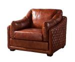 Full Grain Antique Leather Sofa With Diamond Side