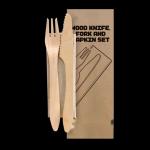 190Mm Disposable Biodegradable Wooden Knife Fork Napkin Cutlery Set Kraft Paper