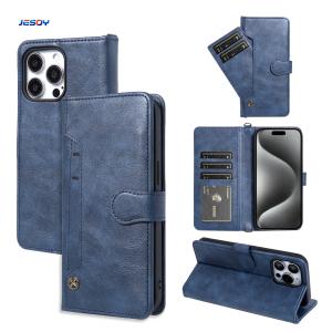 Quality Shockproof PU Leather Phone Folio Case Card Holder RFID Blocking Stand Flip Cover wholesale