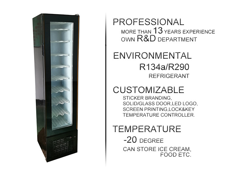 105L Low price supermarket vertical cooler display cabinet showcase beer freezer SD105