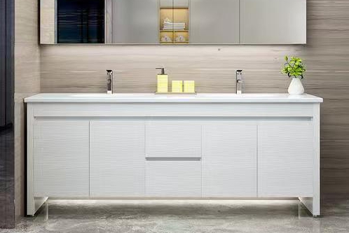 Wall Hung PVC Bathroom Cabinet Vanity With Vessel Sink Toilet White Rectangle 36 x 22