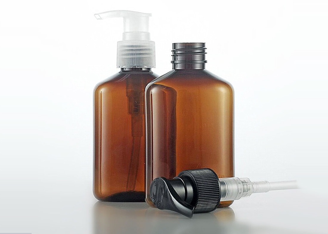 Brown 125ml Amber Square Pet Bottle With Cleanser Pump