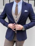 Blue Slim Fit Business Casual Suit Jacket Casual Navy Peak Lapel Blazer