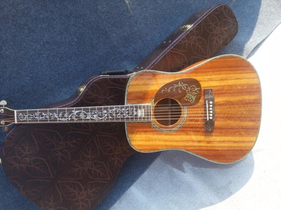 Round body classic acoustic guitar all koa wood guitar