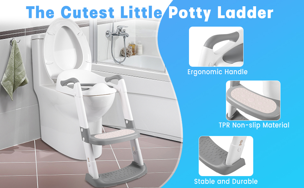Grey/Blue/Red 3 In 1 Potty Training Seat With Step Stool Ladder Fits 1-10 Years Old