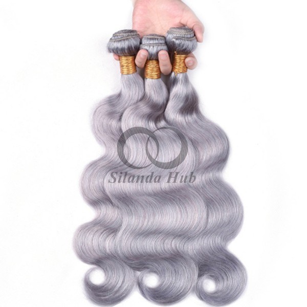 Grey Body Wave Remy Human Hair Bundles Sew In Weave Bundles Brazilian Bundle Deals
