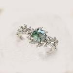 Emerald Cut Antique Aquatic Green Agate Stone Ring Hypoallergenic