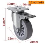 2.5 Swivel Caster Wheels 30kg Plate TPE Rigid Castor Wheel 2625P-53