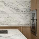 Villa White Oak Wood Veneer Kitchen Marble Countertop Frame Line Door Panel