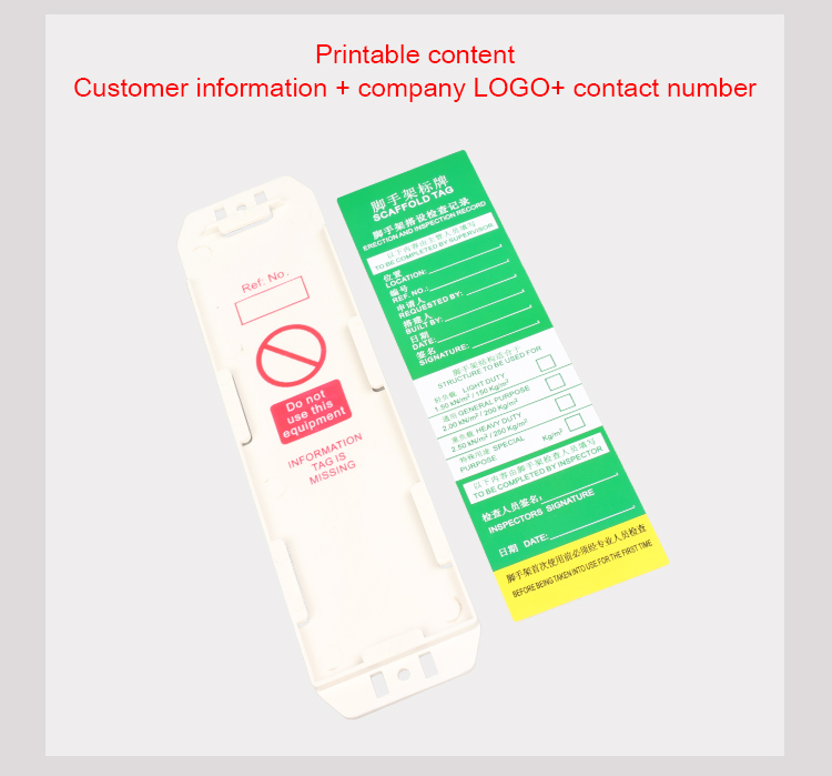 Scafftag tag holder with PVC rewritable double-sided cardboard