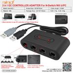 New High Quality 3in1 4 Ports USB Gamecube NGC Controller Adapter For Nintendo