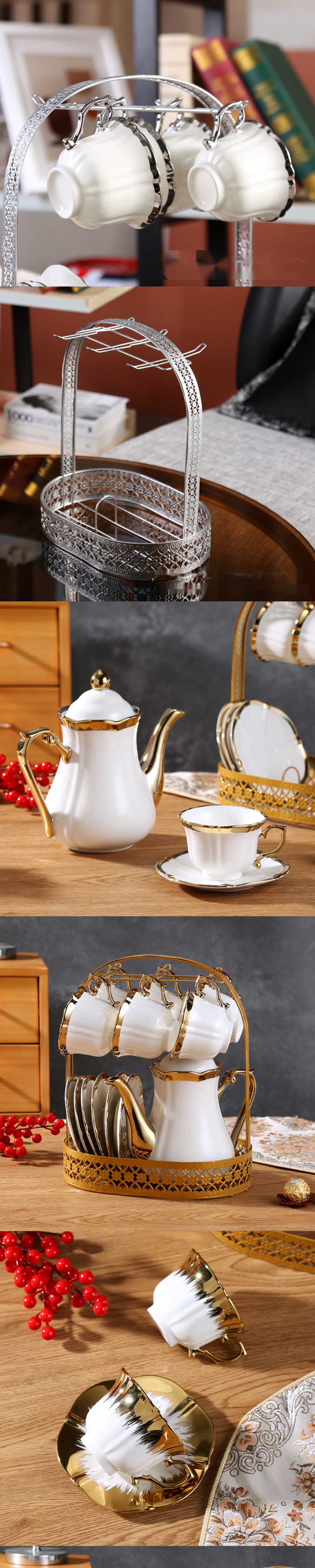 Stylish Ceramic Tea Set with Beautifully Crafted Modern Vintage Gold Porcelain Teapot