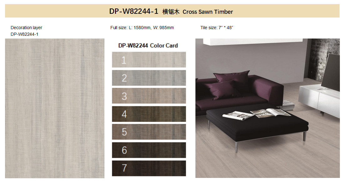 1220x183mm 0.5mm Wood Plastic Composite Flooring Cross Sawn Timber Unilin Click GKBM DP-W82244