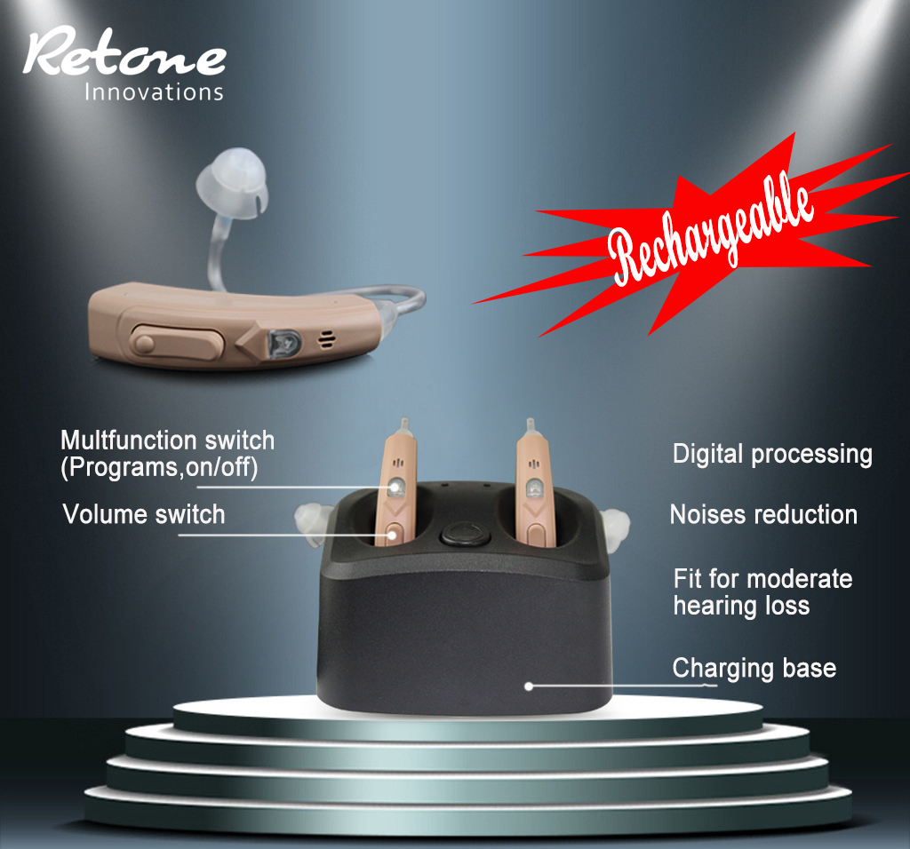 Rechargeable Bte Directional microphones Hearing Aid FDA Open Fit Behind The Ear