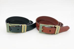 Quality Rhinestone Metal Womens Soft Leather Belt Anti Brass Buckle 124g Weight wholesale