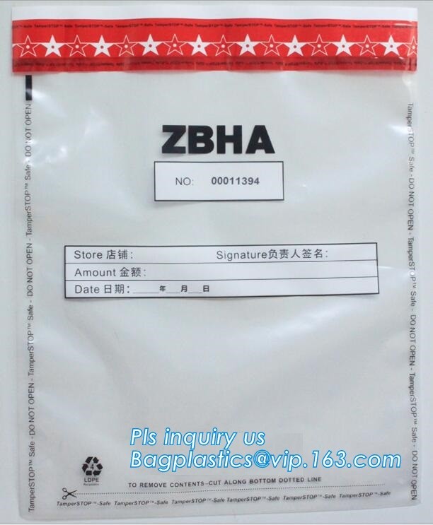 Opaque Tamper Evident Sealing Plastic Bank Money Steb Security Bag / Custom Self Adhesive Plastic Courier Bag, bagease
