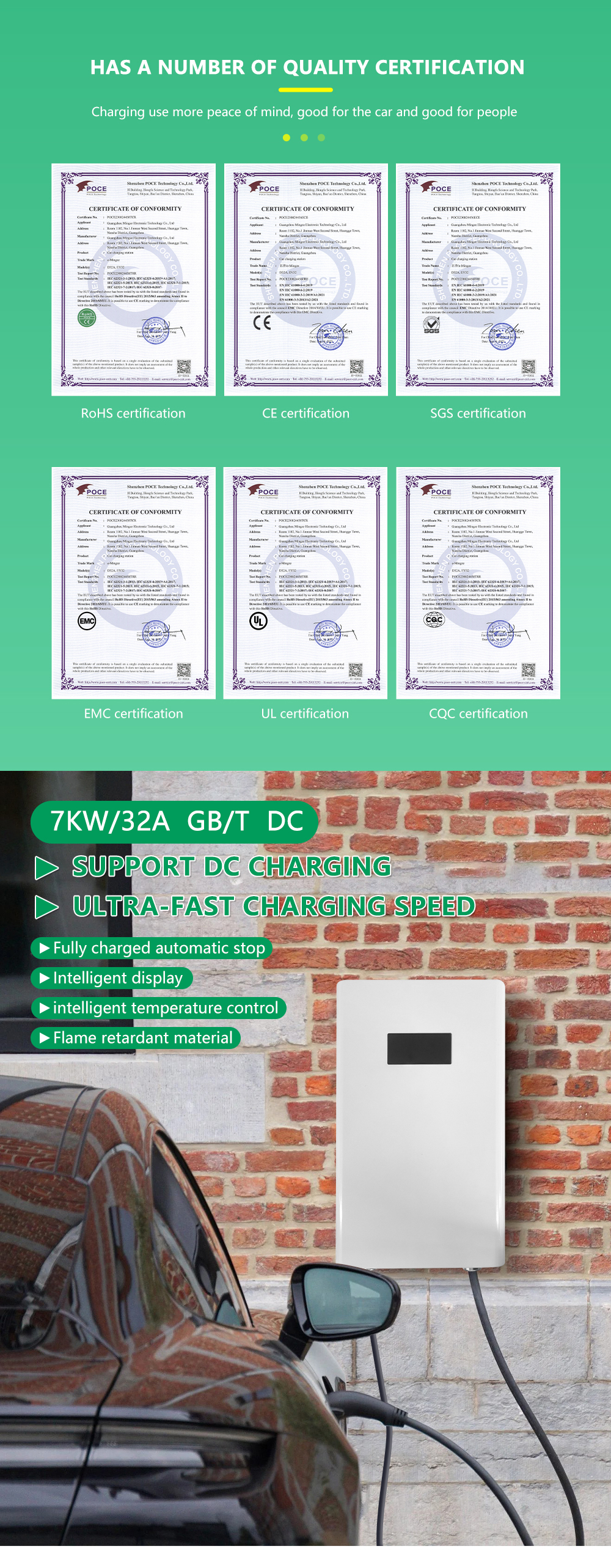 GBT DC 7KW EV Car Charger Wallbox Mounted EV DC Fast Charging Station for Fast and Safe Charging