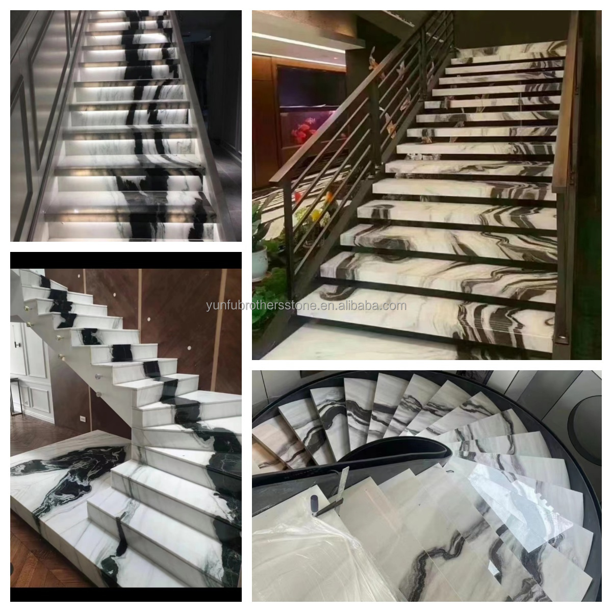 Translucent Chinese Ink Painting Marble Staircase Tiles in Panda White for Lavabo