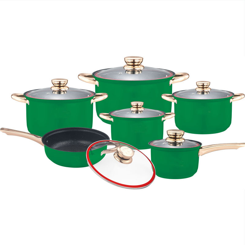 Color Cookware Non Stick Cookware Sets 12pcs Stainless Steel Cooking Pot Set