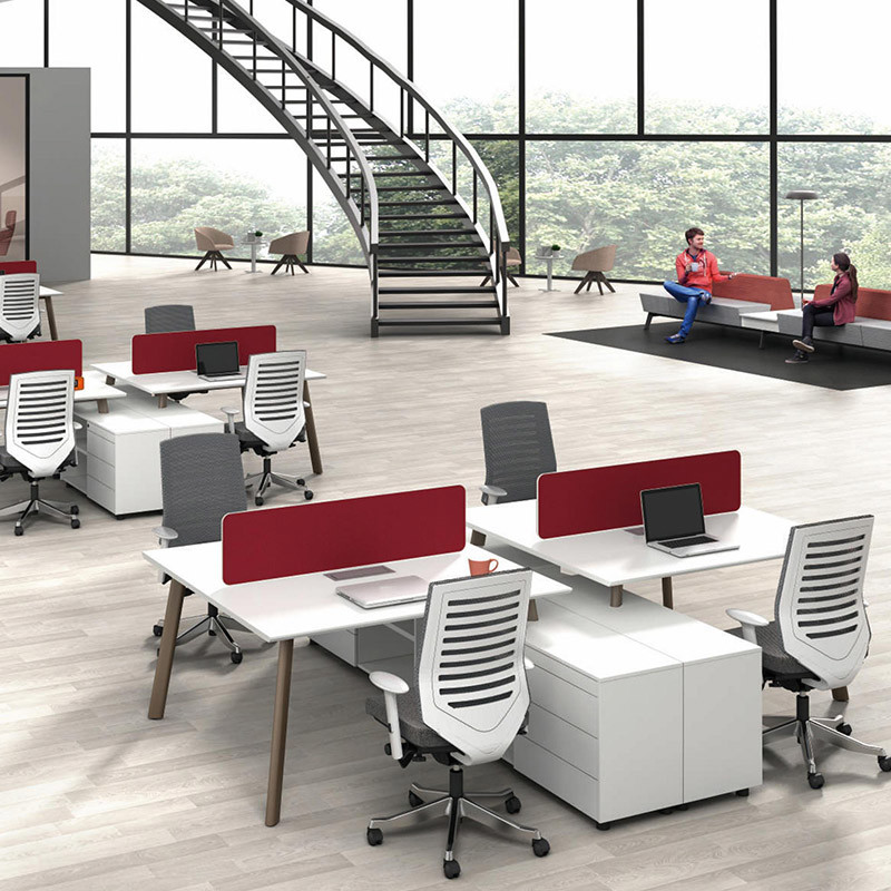 Open Office Cubicle Workstation 8 Set Red Wooden 8 Person Office Workstation