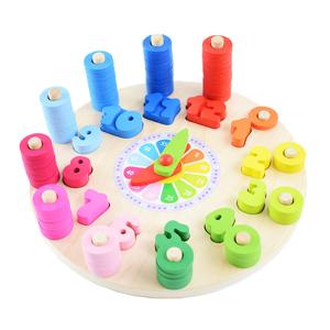 Quality Geometry Clock Wooden Puzzle Numbers Montessori Counting Toy wholesale