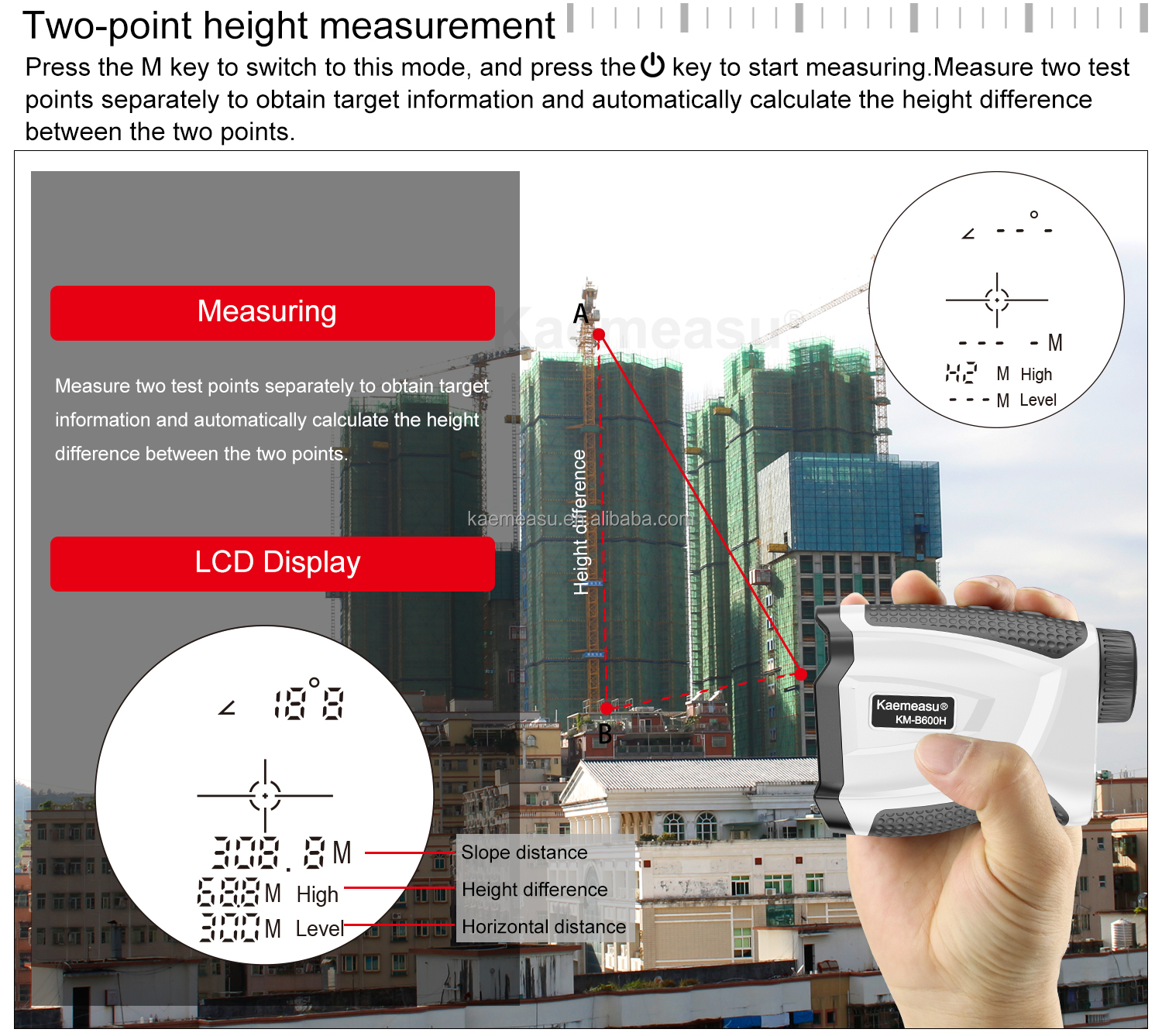 kaemeasu Handheld Rechargeable OEM Hunting Golf Laser Rangefinder With Magnet Adsorption 450M/600M/800M/1000M