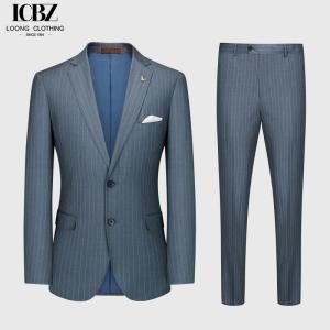 Quality Men's 2 Pieces Business Outfit Vertical Striped Notch Lapel Single-breasted Two Buttons wholesale