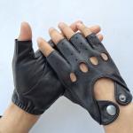 Fingerless Mens Leather Driving Gloves Plain Style Hand Sewing Stitching