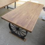 Metal Carriage Wheel solid pine wood dining table Restaurant Home