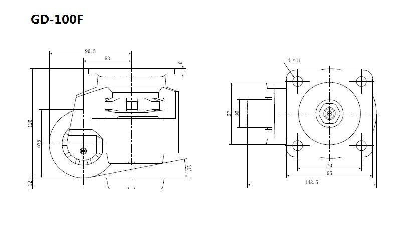 50kg-1500kg Plate Leveling Casters Heavy Duty EDL Casters GD Series GDF
