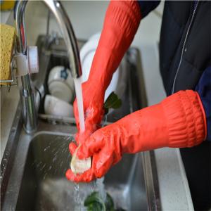Quality Red Natural latex Long Sleeve Cleaning Gloves , Long Dishwashing Gloves wholesale