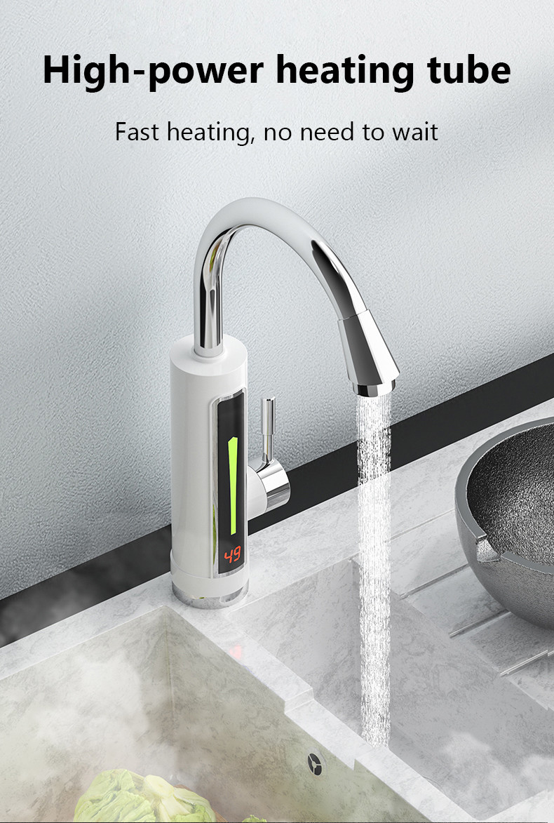 220V Electric Heated Basin Tap LVD IPX4 Kitchen Faucet With Temperature Display