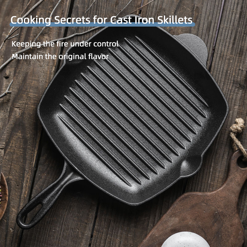 Flat Bottom Stovetop Grill Pan Cast Iron Non Stick Frying Pans For Cooking
