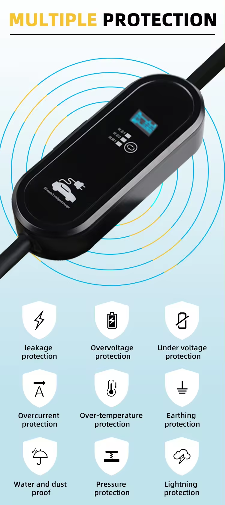 16 Amp EV Charger for Type1 Electric Vehicles 220V-250V Portable Switchable Plug CE Certificate