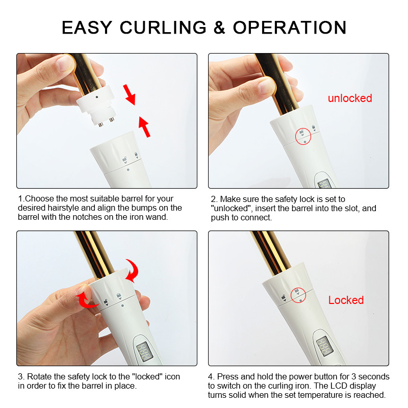 Titanium Interchangeable Hot Hair Tool Curling Wands Set 3 In 1