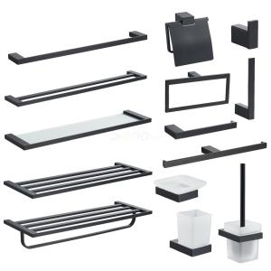 Quality Black Luxury Bathroom Hardware Accessories Towel Bar Sets wholesale