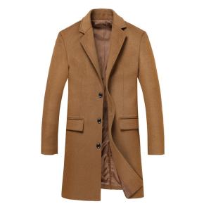 Quality Regular Men's Woolen Coat Winter Solid Color Single-breasted Pocket Camel Male Long Trench Coat Mens Overcoat wholesale