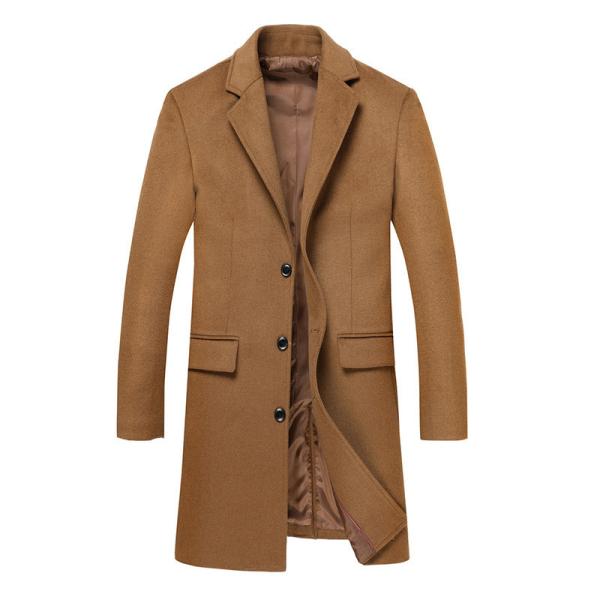 Regular Men's Woolen Coat Winter Solid Color Single-breasted Pocket Camel Male