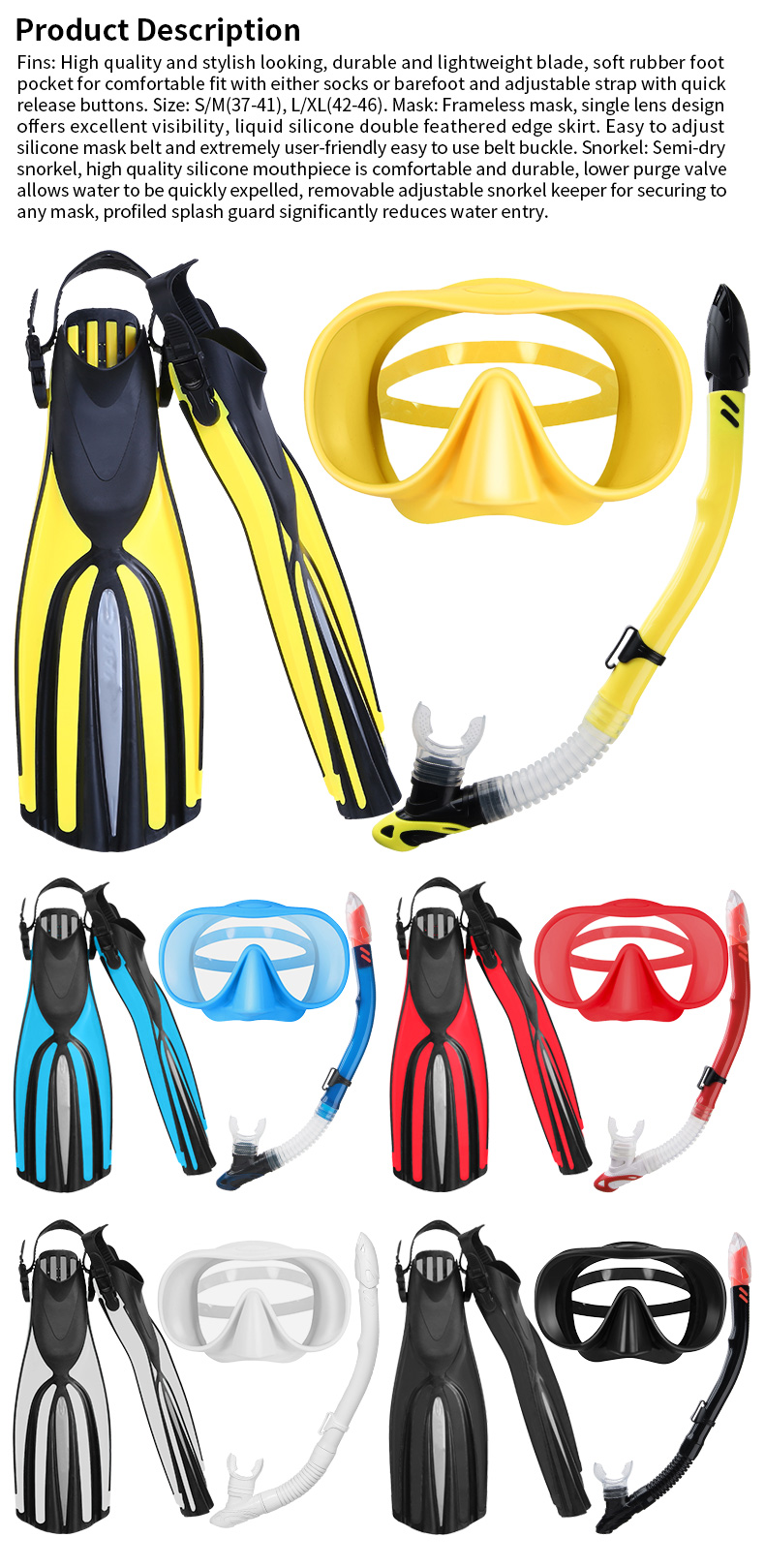 Sportswear Snorkel Mask Set Diving Fins Flipper Gear Set For Scuba Diving