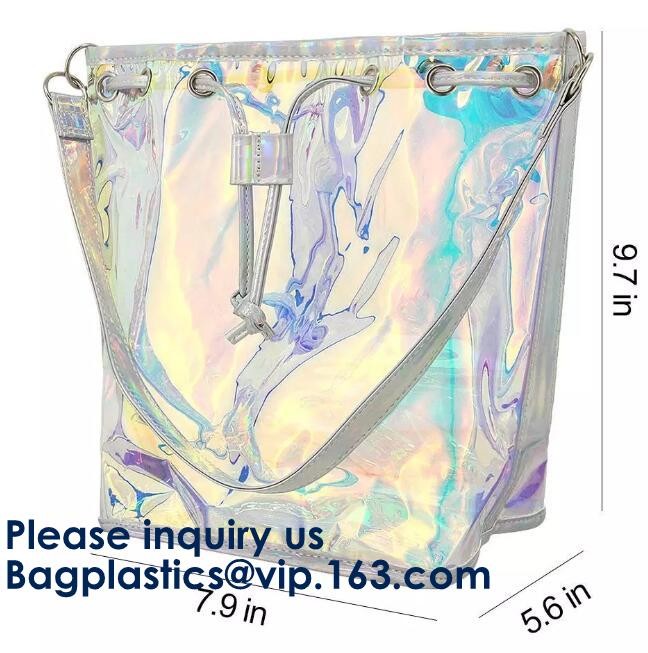 Women Clear Transparent Rainbow Hologram Cosmetic Makeup Travel Wash Clutch Bag,PVC PU Laser Transparent Travel Toiletri