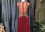 Maroon A Line Lace Prom Dress Sleeveless Top Lace Heavy Beading Sweep Train