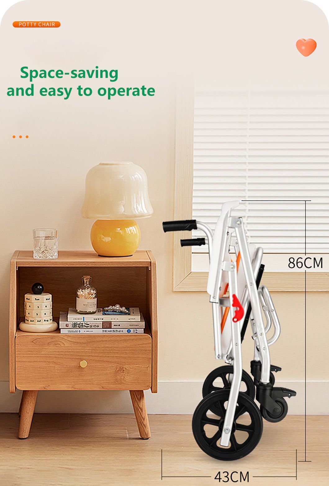 Medical Used Manual Wheelchair Lightweight Folding Commode Chair for Elderly and Disabled People