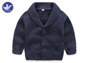 Quality Lapel Collar Boys Navy Blue Cardigan Sweater , Children's Knitted Jackets Cotton wholesale