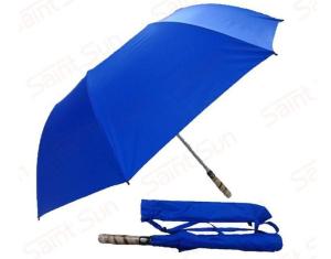 Quality Light Blue Foldable Golf Umbrella Fibreglass Ribs Bamboo Handle 14mm Steel Shaft wholesale